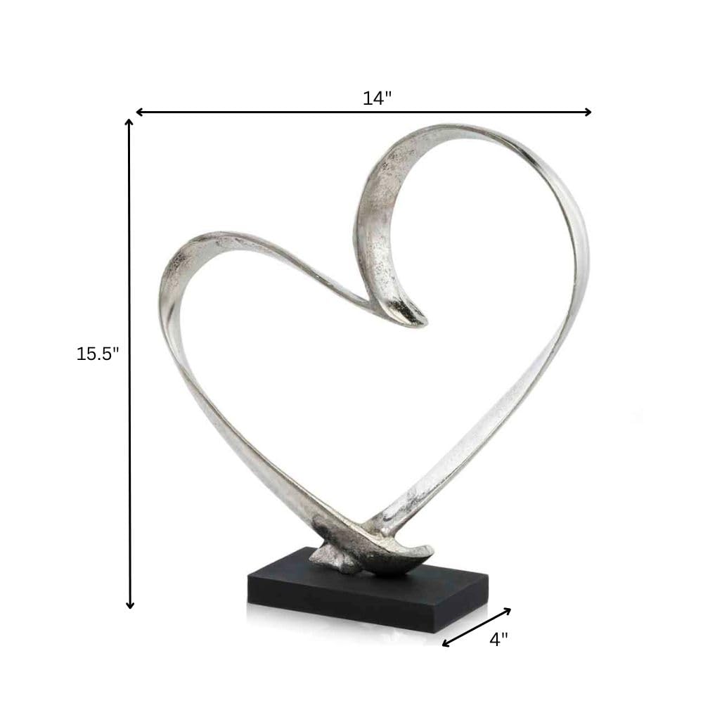 Heart Sculpture on Base - Silver Aluminum Tabletop Decor
