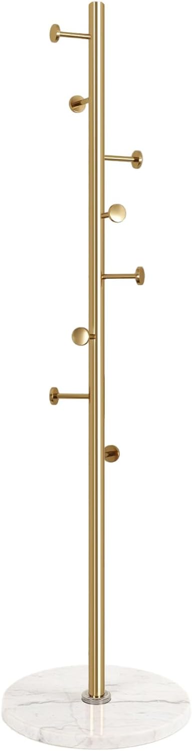 Metal Coat Rack Stand with Marble Base - 8 Hooks