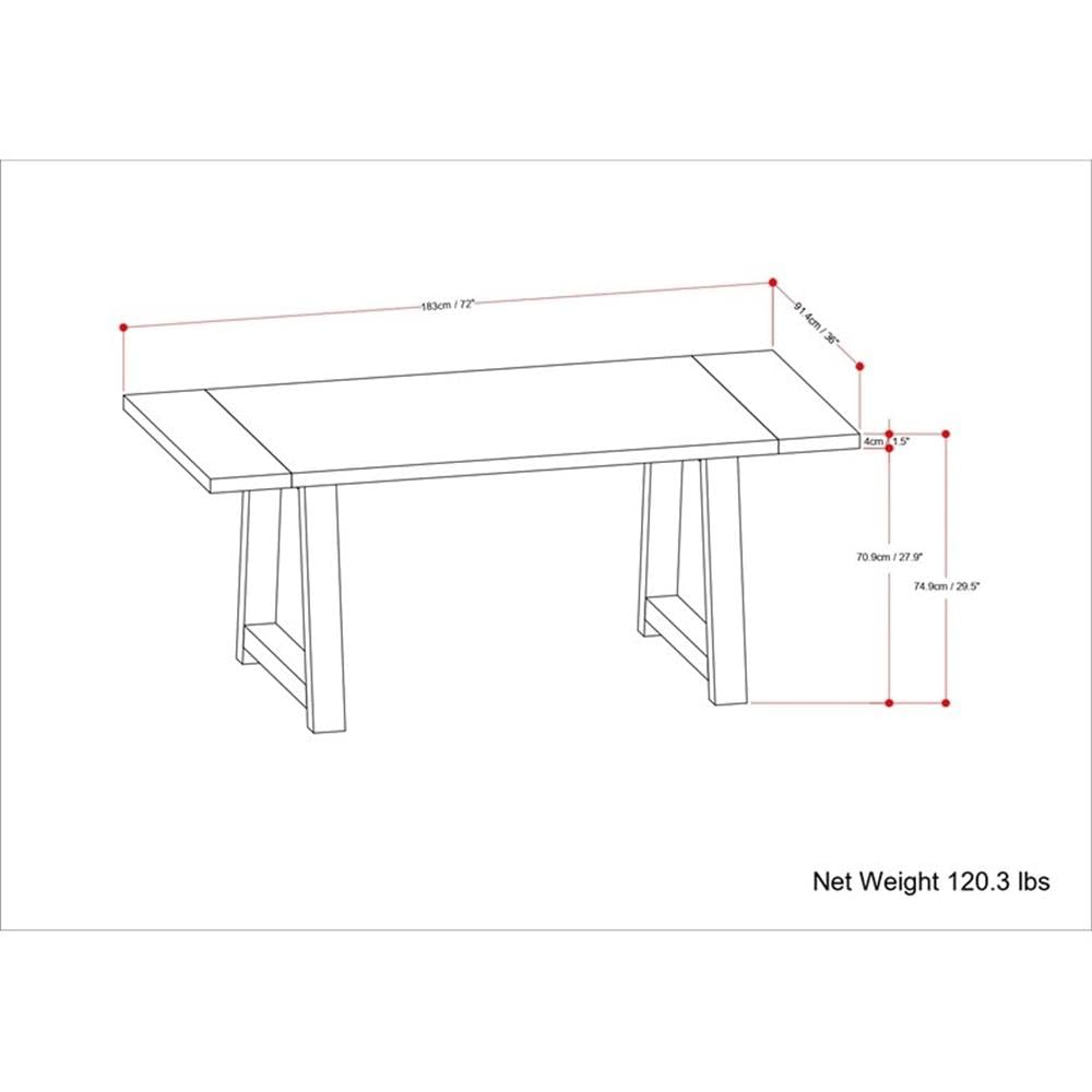 SIMPLIHOME Whitley Dining Table - 72 inch Wide Solid Mango Wood Rectangular Table in Burnt Wax, Modern Farmhouse Style for Dining Room or Kitchen with Extra-Thick Trestle Base, Seats 6