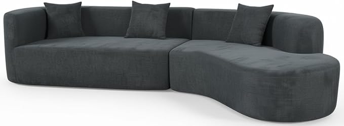 Large 2-Piece Curved Chenille Sectional Sofa with Pillows
