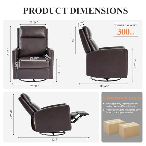 Leather Recliner Chair - Swivel Rocker with Ergonomic High Backrest