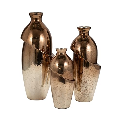 Modern Abstract Glass Vase - Handcrafted Metallic Copper Bronze - 19 Inch Decorative Accent