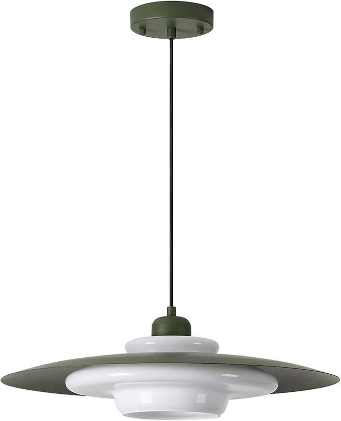 Modern Pendant Light with Olive Green Glass Shade