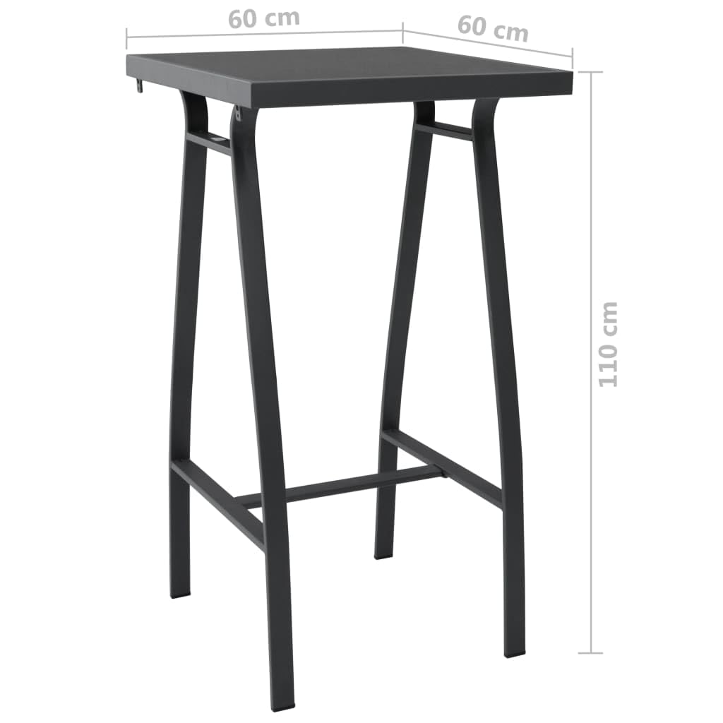 Patio Bar Table Black Tempered Glass