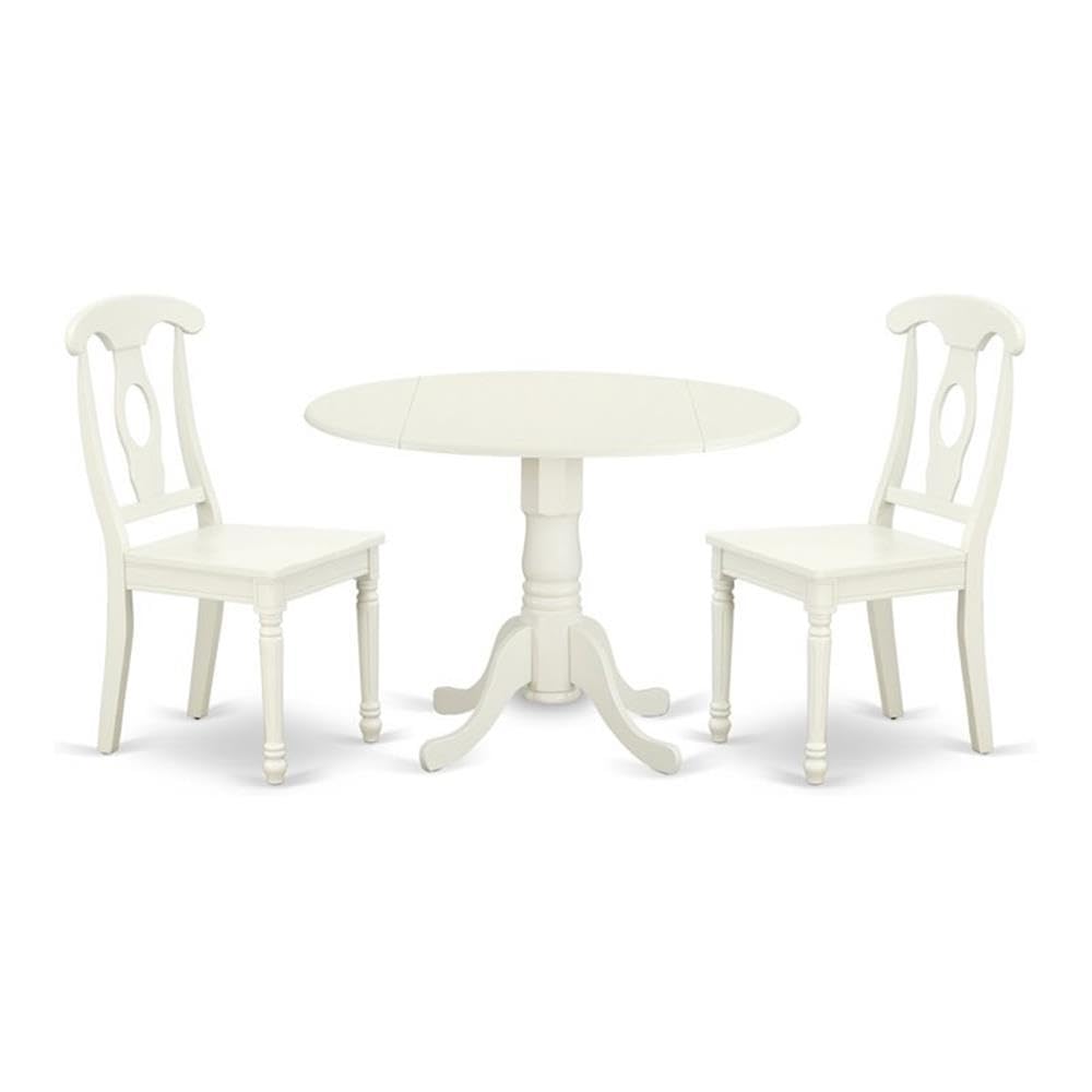 3 Piece Round Dining Table Set with Drop Leaf