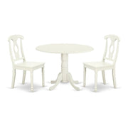 3 Piece Round Dining Table Set with Drop Leaf
