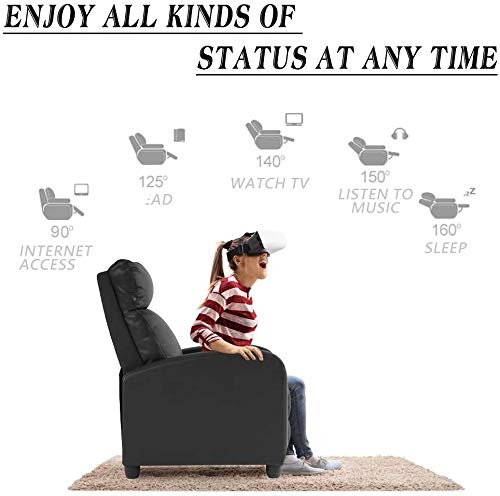 Pazidom Recliner Chair, Massage Chair Reclining Chair Sofa Lounge Chair Living Room Chair with Footrest, PU Leather Reading Chair Lounge Chair for Home Room, Black