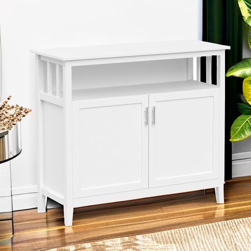 White Kitchen Buffet Cabinet with Adjustable Shelves