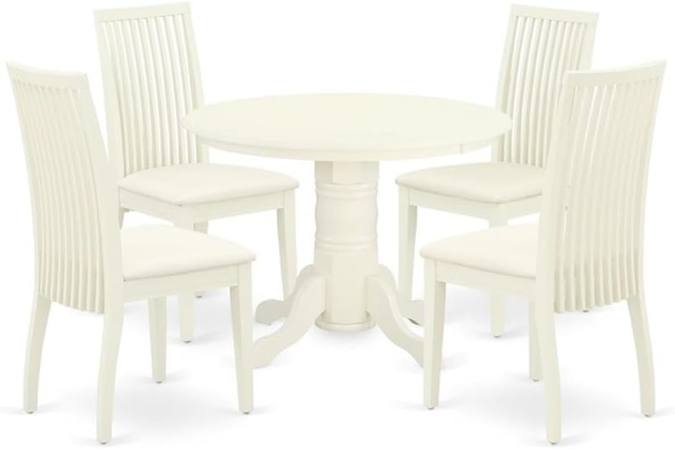 3 Piece Round Dining Set with Pedestal Table and Linen Chairs