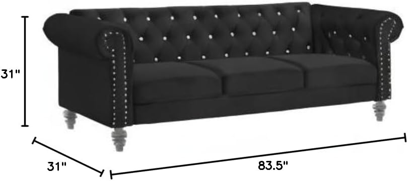 Velvet Chesterfield Sofa with Crystal Tufting