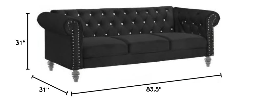 Velvet Chesterfield Sofa with Crystal Tufting