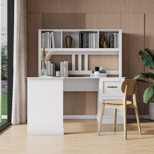 L-Shaped Corner Desk with Hutch and File Cabinet