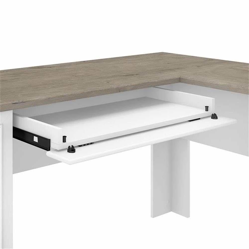 60W L-Shaped Desk with Hutch - Gray and White Engineered Wood