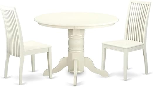 3 Piece Round Dining Set with Pedestal Table and Linen Chairs