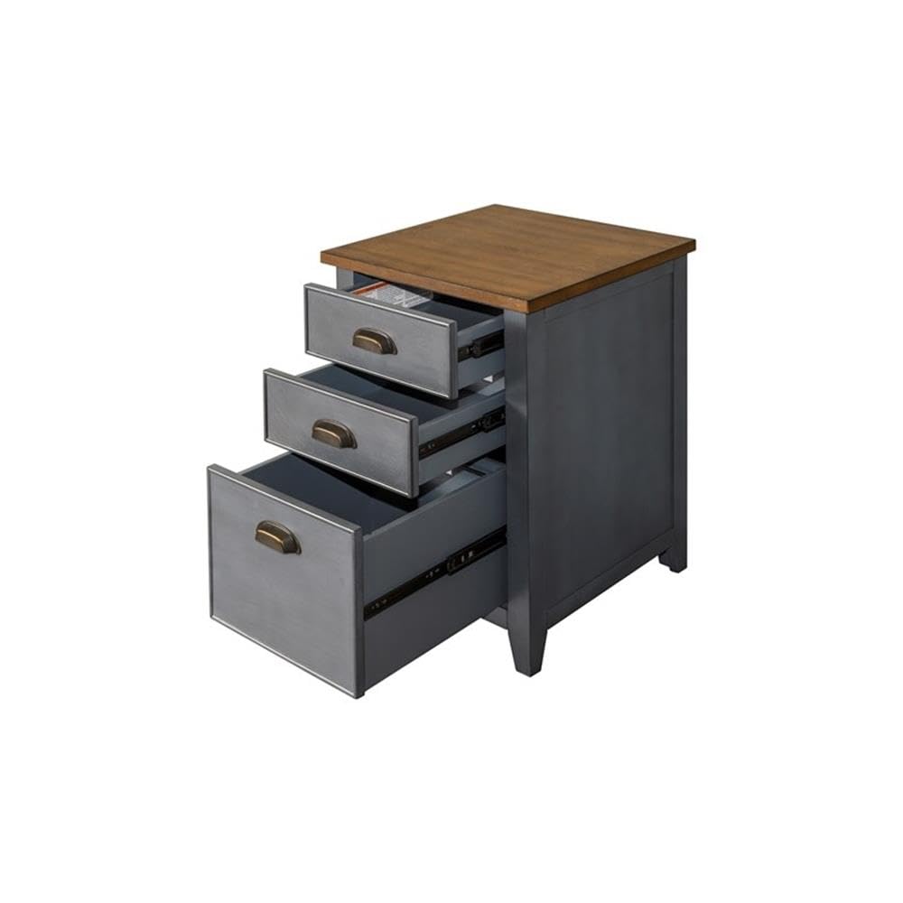 Dusty Blue Wood File Cabinet with Adjustable Shelves