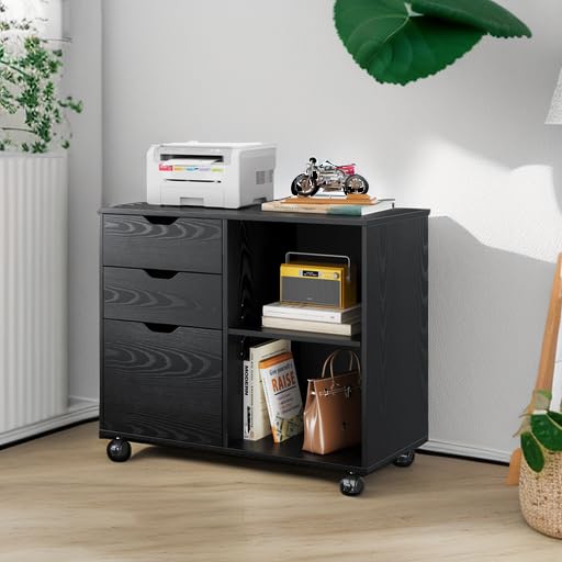 3-Drawer Mobile Lateral File Cabinet with Printer Stand
