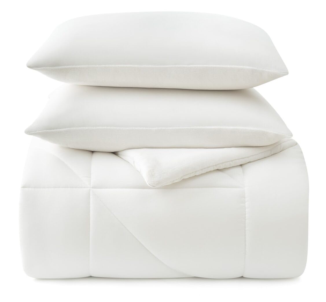 King Comforter Set 3-Piece Reversible Plush Bedding Snow White