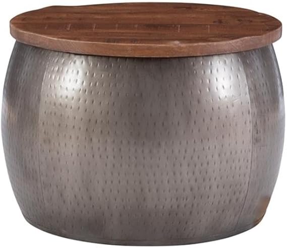 Modern Large Wood and Metal Drum Table with Storage