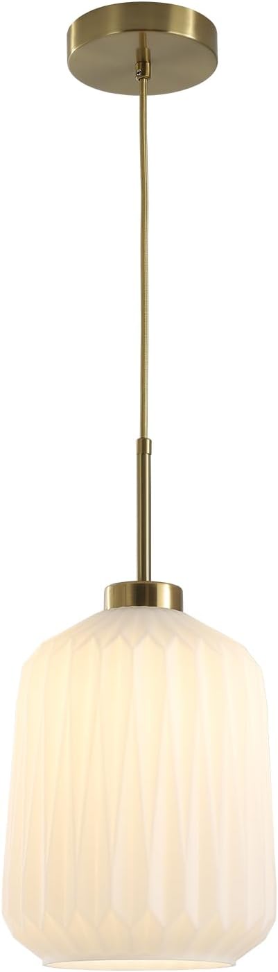 12-Inch Gold Pendant Light with Ribbed Glass Globe