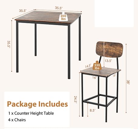 5-Piece Counter Height Dining Set with Stools