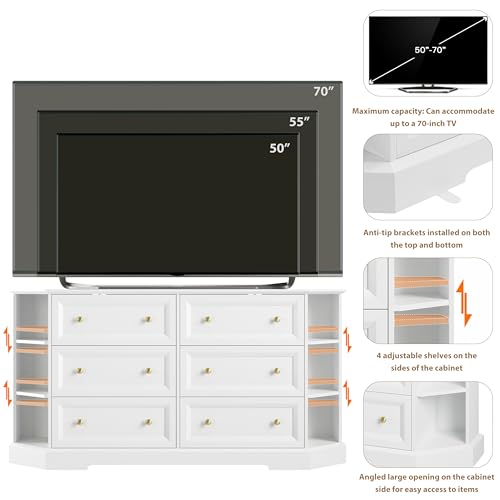 Extra Wide 63" 6 Drawer 6 Cube Dresser with Open Shelves