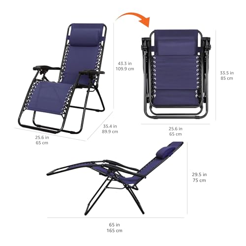 Zero Gravity Lounge Chair with Pillow - Folding Reclining Outdoor Patio Chair