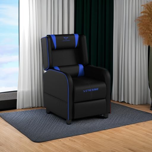 Gaming Recliner Chair Racing Style PU Leather Blue