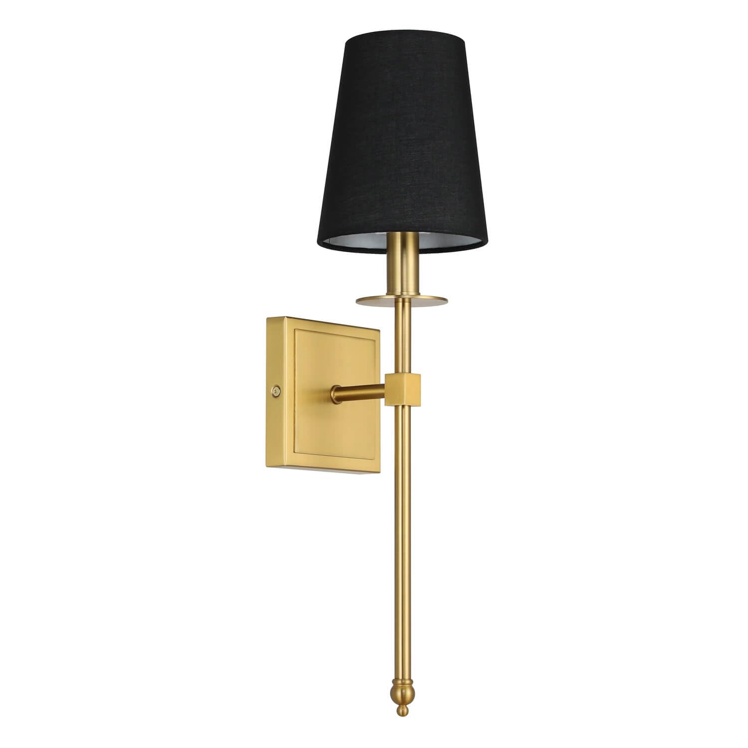 Hardwired Brushed Brass Wall Sconces Set of 2 with Black Fabric Shade
