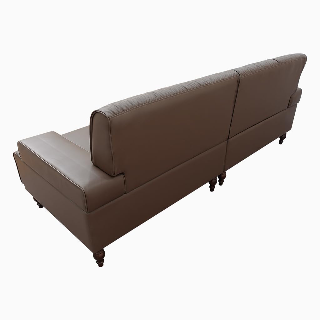 NessCarsti 86.41" Mid-Century Modern Leather 3-Seater Couch, Comfortable Sofa with Solid Wood Legs and Frame, for Living Room, Bedroom, Apartment, and Office,Brown