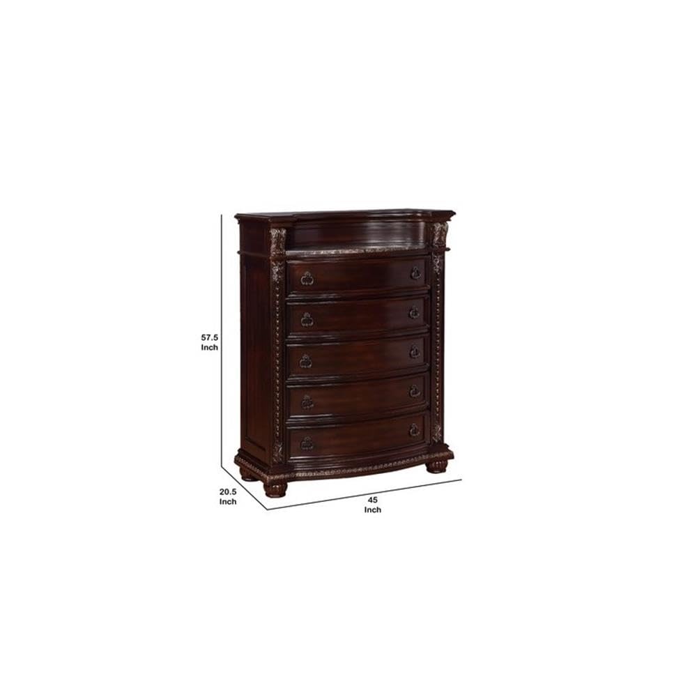 5 Drawer Wooden Chest with Marble Top