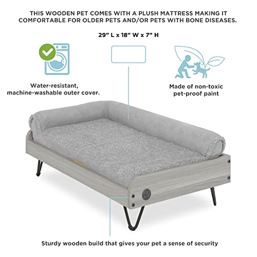 Wooden Elevated Dog Bed with Water Resistant Mattress - Small to Medium