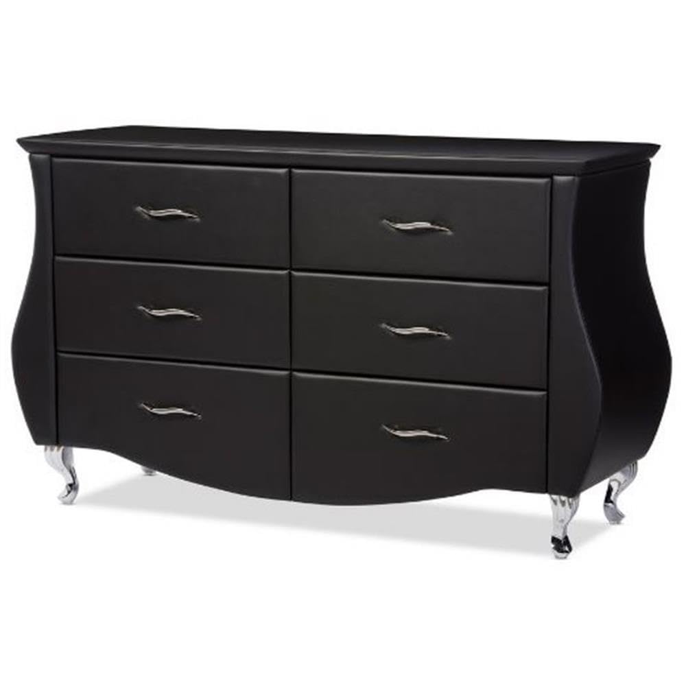 6-Drawer Faux Leather Dresser Black