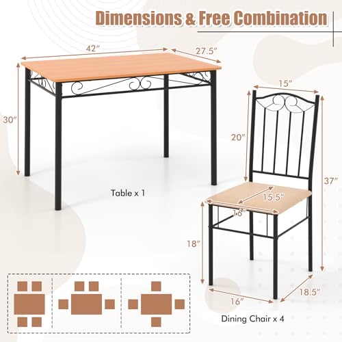5-Piece Dining Set with Rectangular Table and Upholstered Chairs