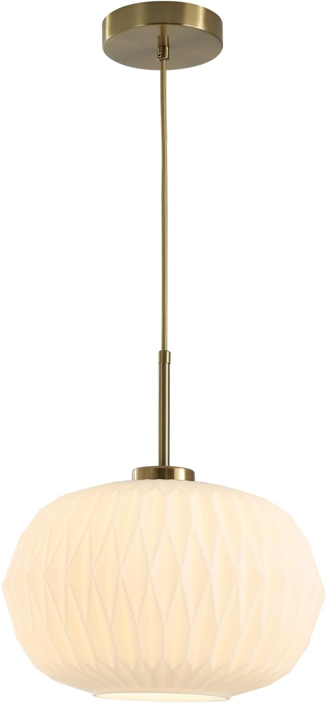 12-Inch Gold Pendant Light with Ribbed Glass Globe