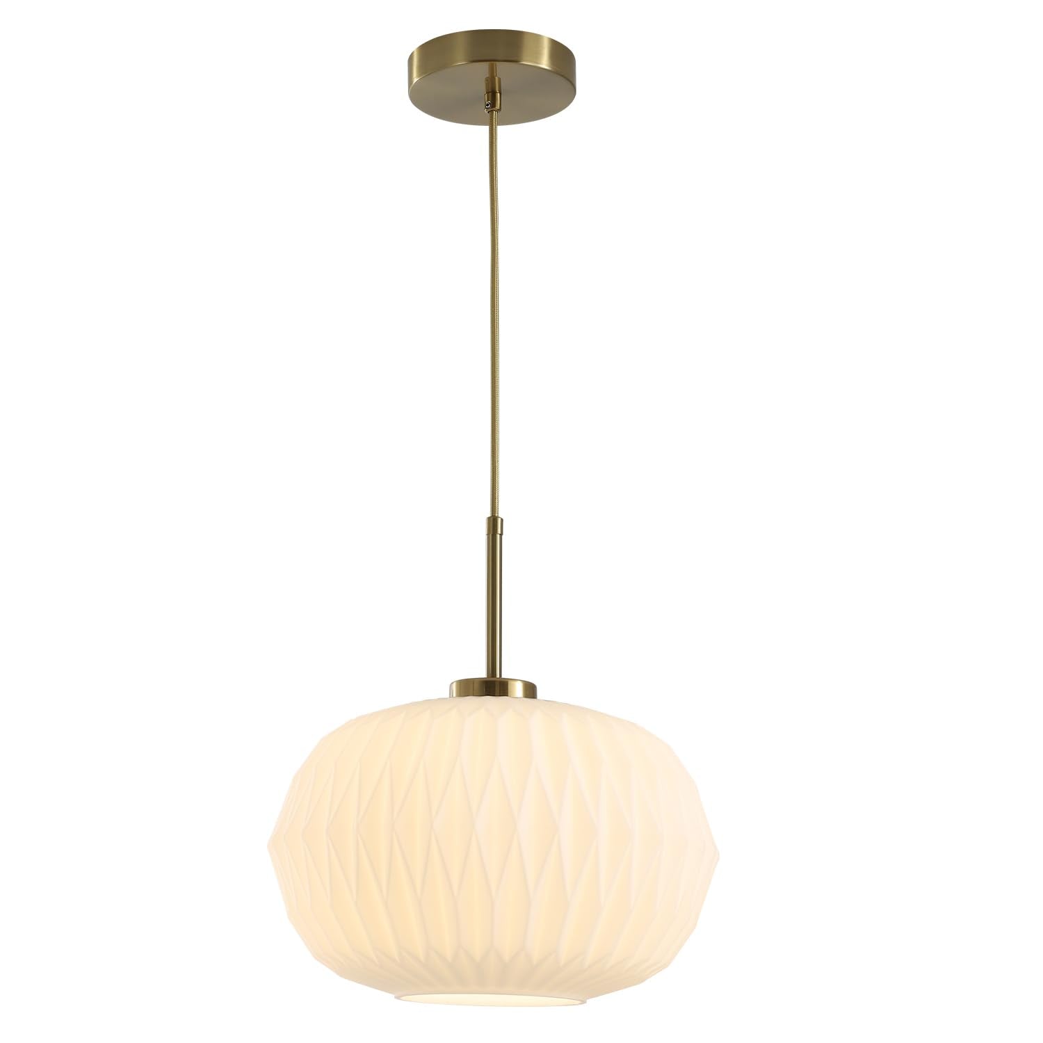 12-Inch Gold Pendant Light with Ribbed Glass Globe