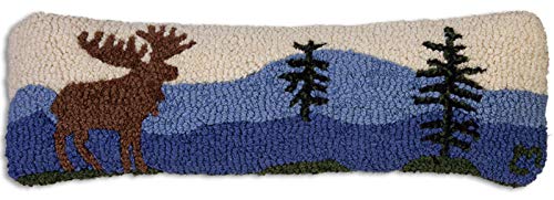 Mountain Moose Hand-Hooked Wool Throw Pillow