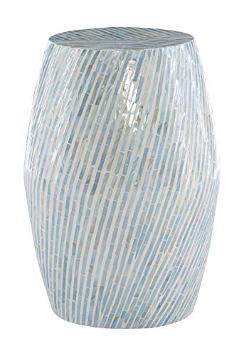 Ivory and Blue Capiz Drum Accent Table