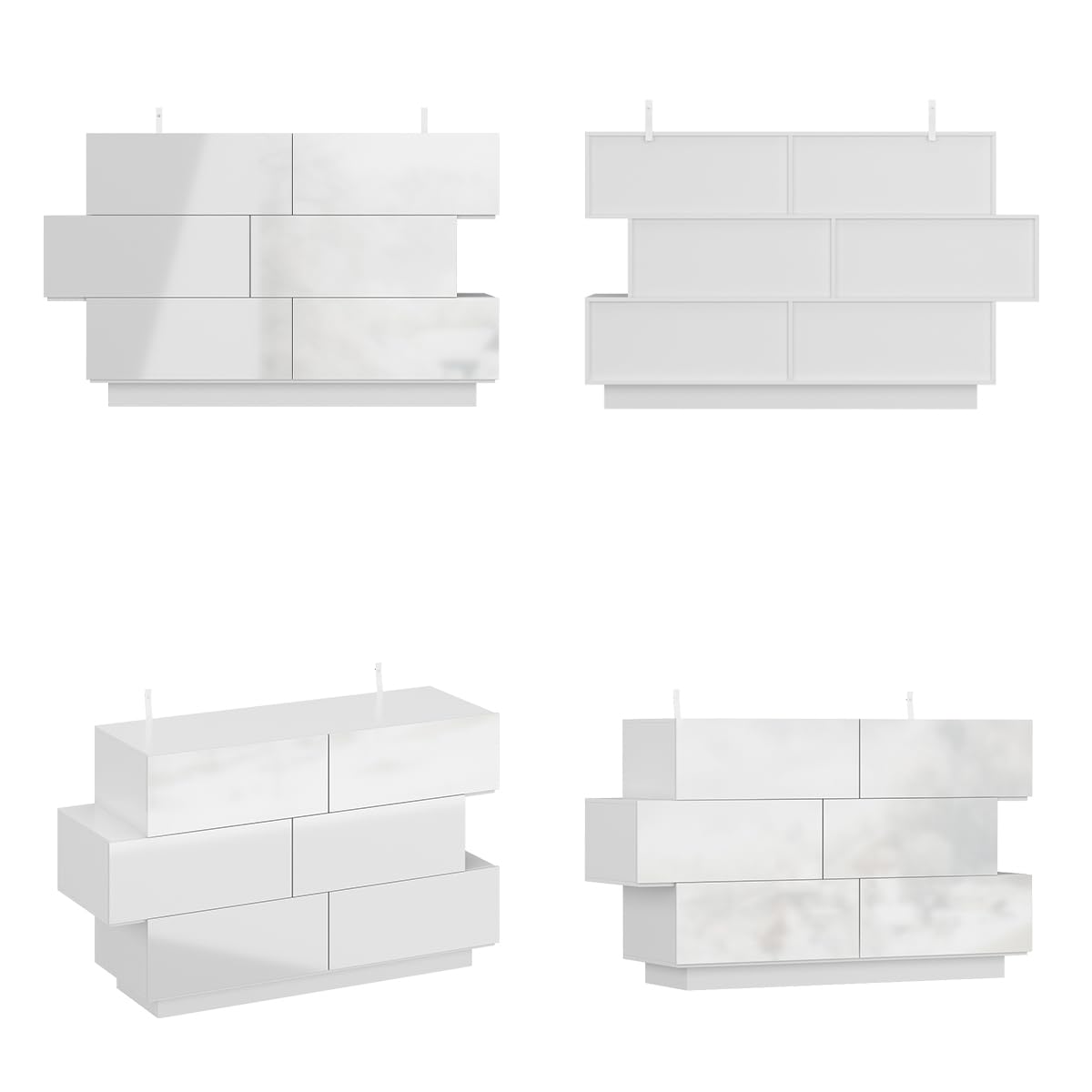 Modern High Gloss 6-Drawer Dresser with Asymmetrical Design