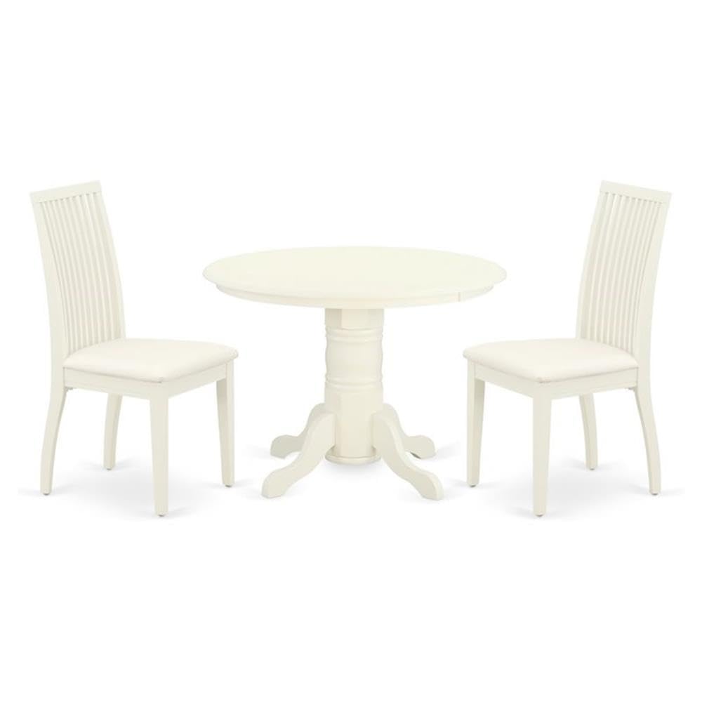 3 Piece Round Dining Set with Pedestal Table and Linen Chairs