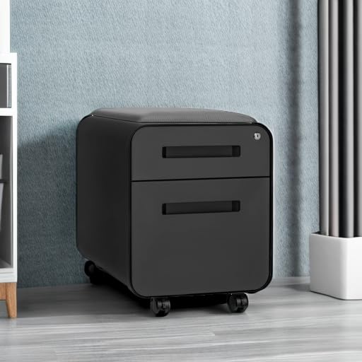2-Drawer Mobile File Cabinet with Cushioned Seat