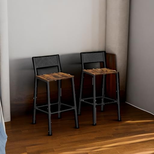 Rustic Brown Bar Stool with Backrest