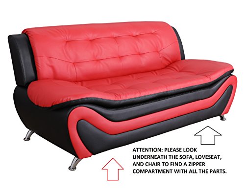 3-Piece Modern Sofa Set with Tufted Back - Black and White Faux Leather