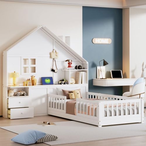 Full Size Kids House Bed with Storage