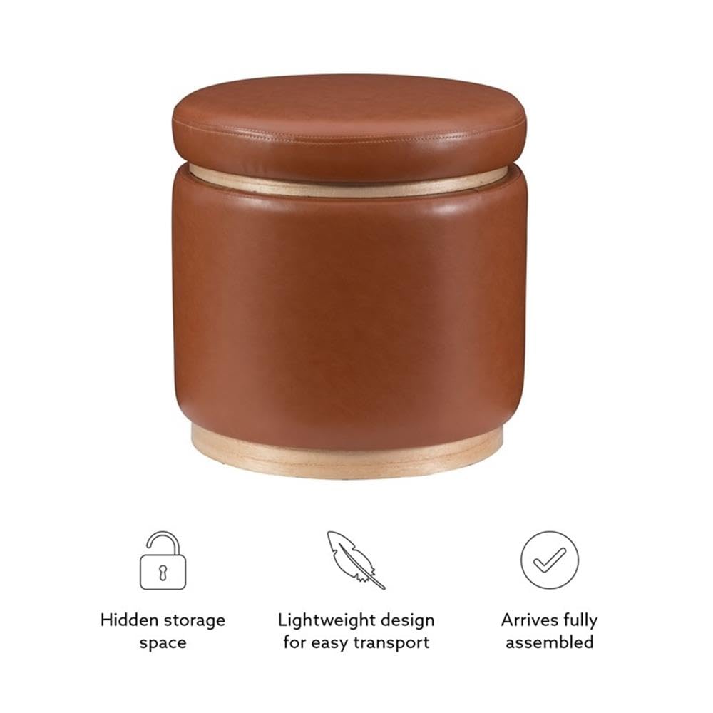 Round Storage Ottoman with Wood Trim