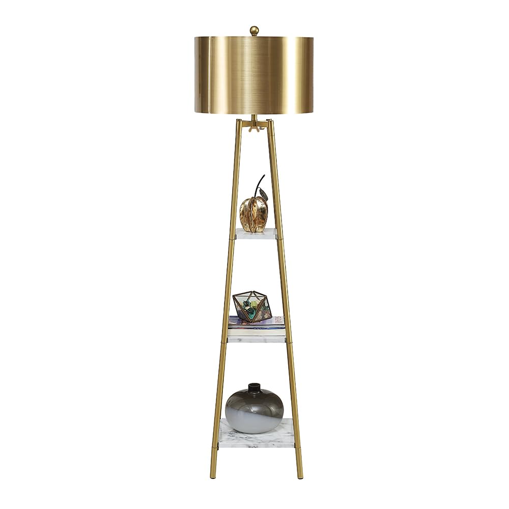 Floor Lamp with Shelves and Gold Shade