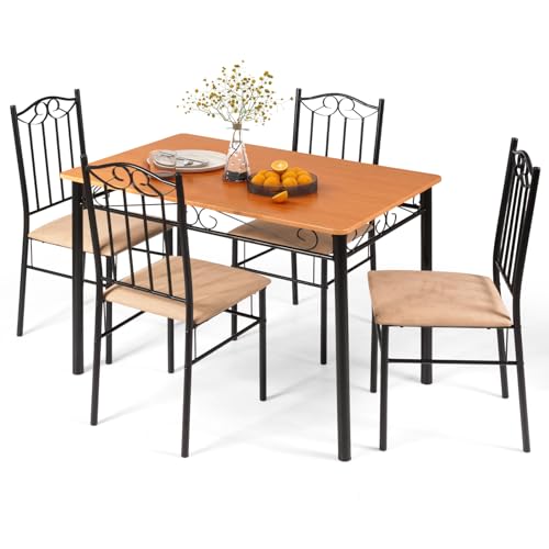 5-Piece Dining Set with Rectangular Table and Upholstered Chairs