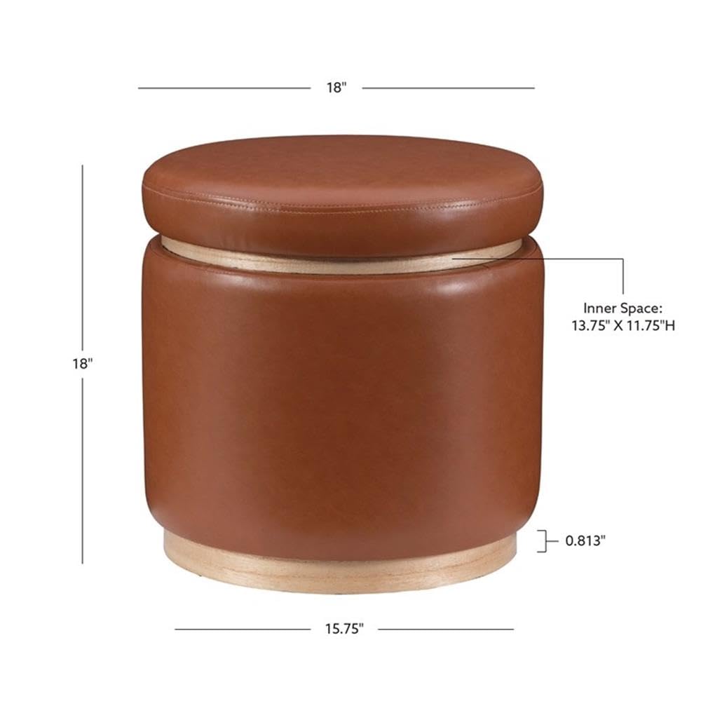Round Storage Ottoman with Wood Trim