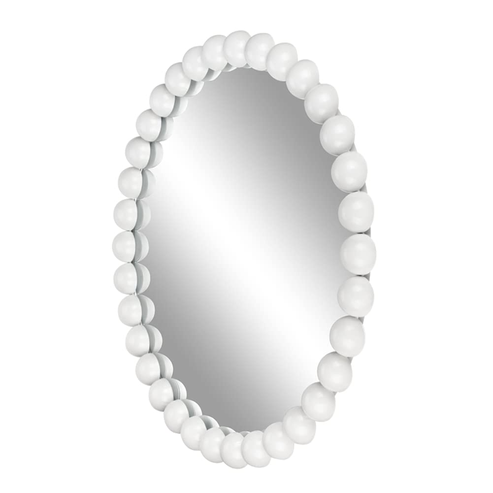 24" White Beaded Round Wall Mirror