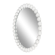 24" White Beaded Round Wall Mirror