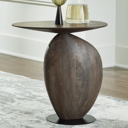 Industrial Accent Table with Metal Base - Dark Brown & Black